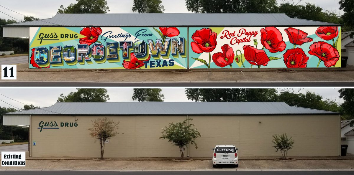 “Greetings from Georgetown Texas”: Georgetown’s Newest Public Art Mural will be Located at Gus’s Drug